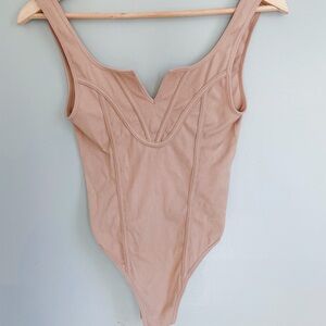 Forever 21 Nude Ribbed Bodysuit Nylon Size Small